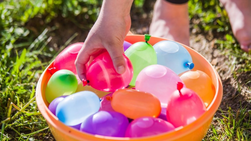 bucket of water balloons