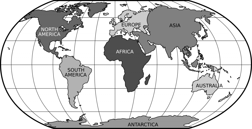 black and white map of the world
